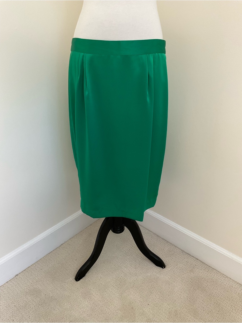 Vintage Oleg Cassini Blouse Collection Emerald Green Satin Pencil Skirt